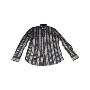 American Breed Men's Black & White Vertical Stripe Button-Up Shirt New Size S